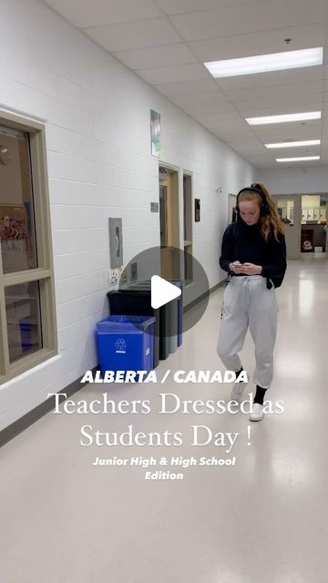 a woman walking down a hallway in a school with the caption teachers pressed students'day