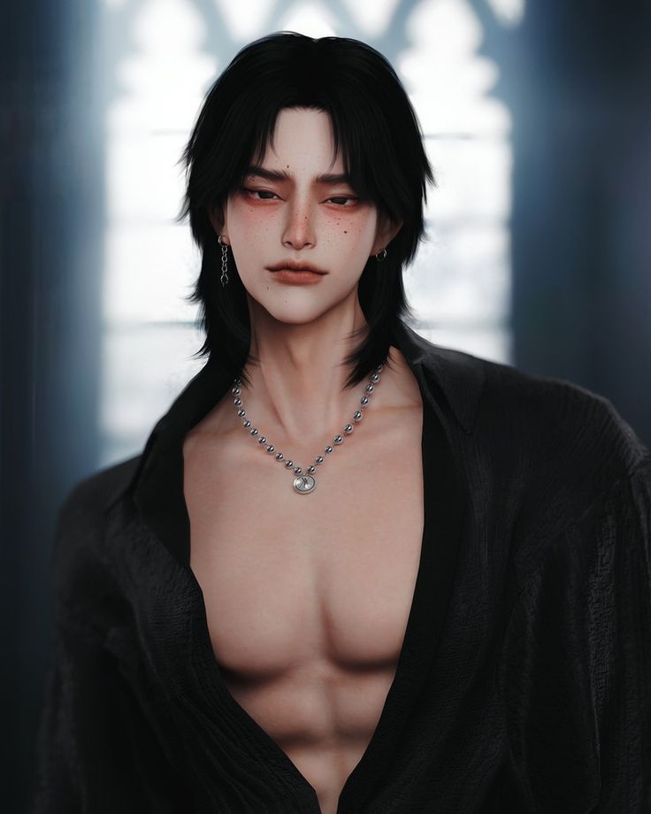 a man with black hair and no shirt on