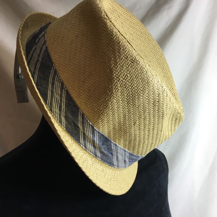 Nwt Hat With Band Casual Straw Hat With Short Brim For Warm Weather, Casual Short Brim Straw Hat For Warm Weather, Casual Flat Brim Hat For Warm Weather, Casual Brimmed Fedora For Warm Weather, Casual Brown Panama Hat For Warm Weather, Casual Blue Straw Hat For Outdoor, Casual Adjustable Fedora For Warm Weather, Casual Brown Hats For Warm Weather, Casual Brown Hat For Warm Weather