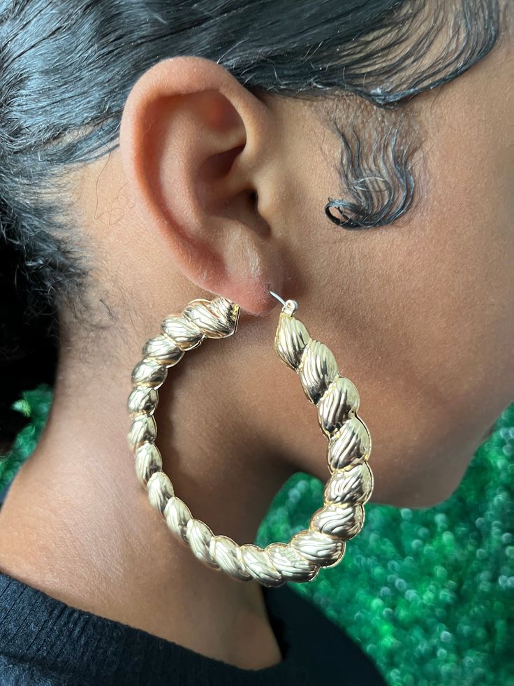 Large gold hoop earrings Trendy Gold Plated Dangle Jewelry, Trendy Yellow Gold Dangle Jewelry, Adjustable Tarnish Resistant Hoop Jewelry, Hypoallergenic Gold Plated Jewelry, Nickel-free Metal Hoop Huggie Earrings, Pierced Metal Hoop Earrings, Nickel-free Metal Huggie Hoop Earrings, Trendy Pierced Huggie Earrings, Trendy Single Huggie Earring