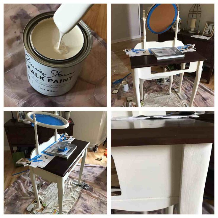 four different shots of paint being applied on furniture