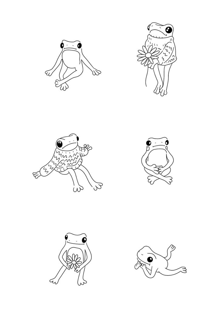 four different types of frogs in black and white