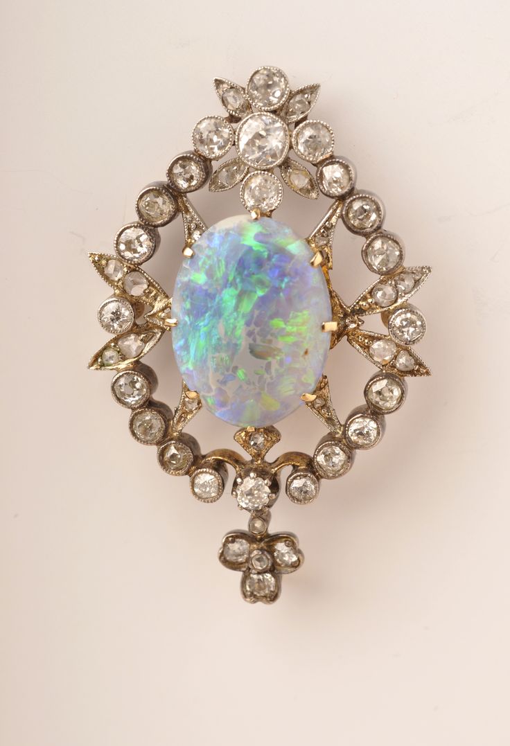 Victorian opal and diamond brooch Opal Brooch, Victorian Jewellery, Ammolite Jewelry, Jewellery Sketches, Jewelry Boards, Diamond Brooch, Victorian Jewelry, Stone Design, Gorgeous Jewelry