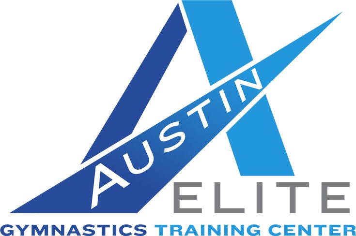 the logo for the gymnastics training center, as seen in this image is blue and white