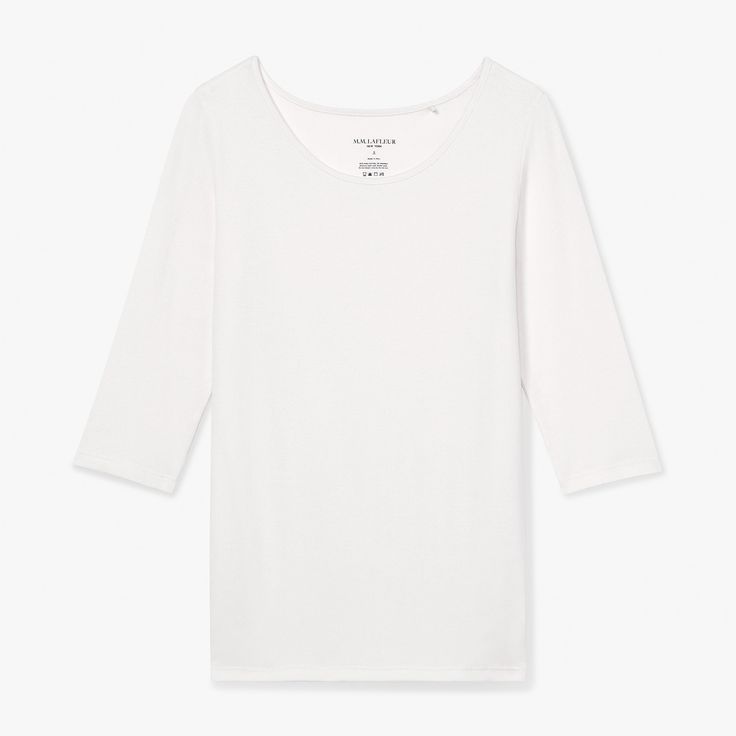 Made from super-soft Peruvian Pima cotton, the Soyoung T-shirt features a figure-skimming fit, open neckline, and easy-to-tuck shape. The sleeves range between ¾-length and elbow-length, depending on your height. Classic Scoop Neck Tops For Layering, Crew Neck Seamless Cotton Top, Basic Everyday Modal Tops, Basic Modal Tops For Everyday, Basic Modal Tops For Everyday Wear, White Scoop Neck Top For Layering, Classic Fitted Scoop Neck T-shirt, Spring Cotton Tops With Seamless Collar, Casual White Modal Tops