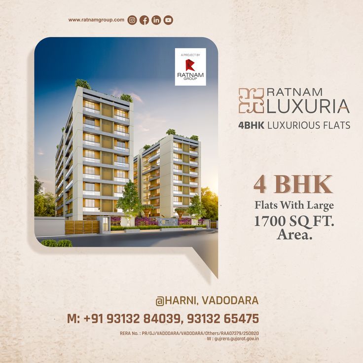 an advertisement for the 4 bhk flats with large 17, 000 sq ft area