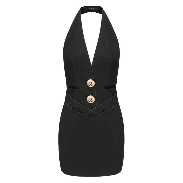 The Diana Dress is a suit style designed to walk the line between sexy and sophisticated. The low back and placket buckles are sweet details that give the dress depth and design. Wear it when you're in need of a confidence boost. Sleek Backless Halter Dress For Formal Occasions, Sleek Backless Halter Dress For Formal Events, Tailored V-neck Dress For Night Out, Fitted Halter Neck Backless Dress For Formal Occasions, Fitted Halter Dress With Back Opening For Formal Events, Luxury Halter Neck Dress For Night Out, Formal Fitted Backless Halter Neck Dress, Formal Fitted Halter Dress With Back Opening, Luxury Backless Formal Dress