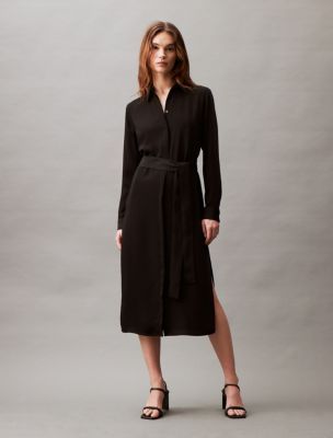 Formal Collared Midi Dress With Placket, Elegant Long Sleeve Midi Dress For Daywear, Classic Long Sleeve Midi Dress, Elegant Formal Long Sleeve Belted Dress, Elegant Knee-length Shirt Dress For Fall, Elegant Long Sleeve Dress For Daywear In Fall, Elegant Long Sleeve Dress For Fall Daywear, Business Collared Dresses With Placket, Business Dresses With Collar And Placket