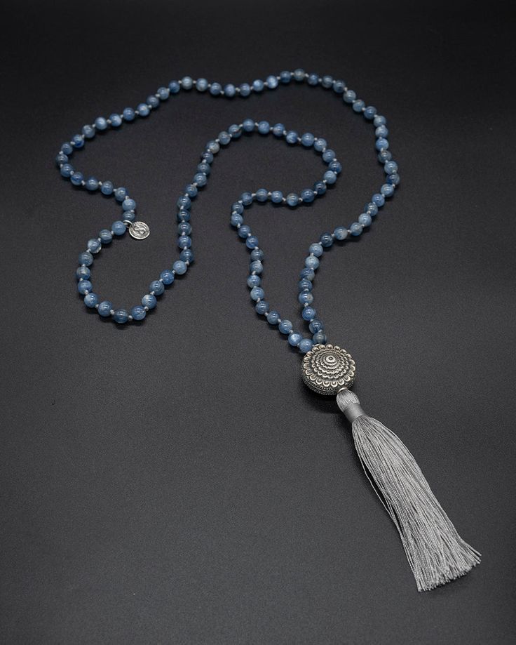 Embrace the calming energy of Blue Kyanite 108 bead mala with Rajasthan silver guru bead. Perfectly crafted to inspire tranquility. Let the natural serenity of Blue Kyanite guide you on your journey towards inner peace. This mala is 84 cm long [app 33 in long] This item will ship directly from Bali via DHL delivery. Please allow up to 15 business days to arrive. 108 Mala Beads, 108 Bead, Blue Kyanite, Mala Beads, Christmas Crochet, Beads, Flowers, Silver