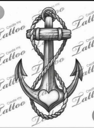 an anchor with a heart and rope tattoo design