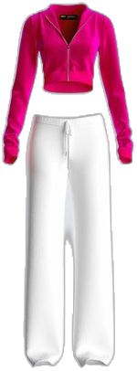 a pink crop top and white pants