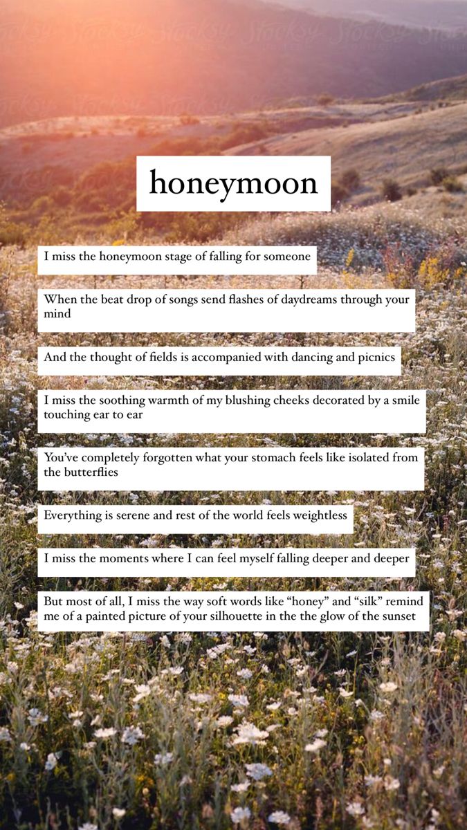 a field full of wildflowers with the words honeymoon written in white on it