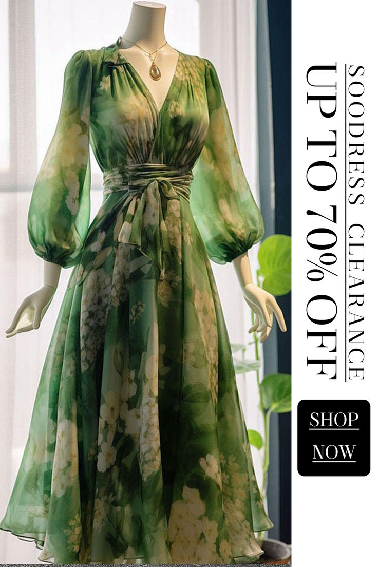 Free shipping on orders over $100 Chiffon Dress Long Sleeve, French Green, Chiffon Dresses, Chiffon Dress Long, Comfortable Room, Dresses Long Sleeve, Boho Stil, British Indian, Cup Size