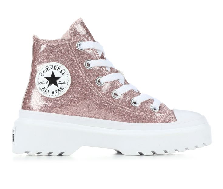 Elevate her style with the Girls Converse Chuck Taylor All Star Lug Lift Preschool Sneakers! These iconic kicks get a trendy twist with a chunky platform sole, adding extra flair to her look. With classic Chuck Taylor design elements and all-day comfort, they're perfect for any adventure. Watch her stand tall and shine bright in these must-have sneakers! Classic canvas upper for breathability and durability, Chunky platform sole for added height and style, Lace-up closure for a secure fit, Iconi Outfit Con Converse, Converse Chuck Taylor Platform Pink, Pink High-top Sneakers With Lug Sole, Converse Pink Lace-up Platform Sneakers, Converse High-top Pink Canvas Shoes, Converse Chuck Taylor All Star Lugged, Converse Girls, Chuck Taylor All Star Lugged, Kids Pibk Converse