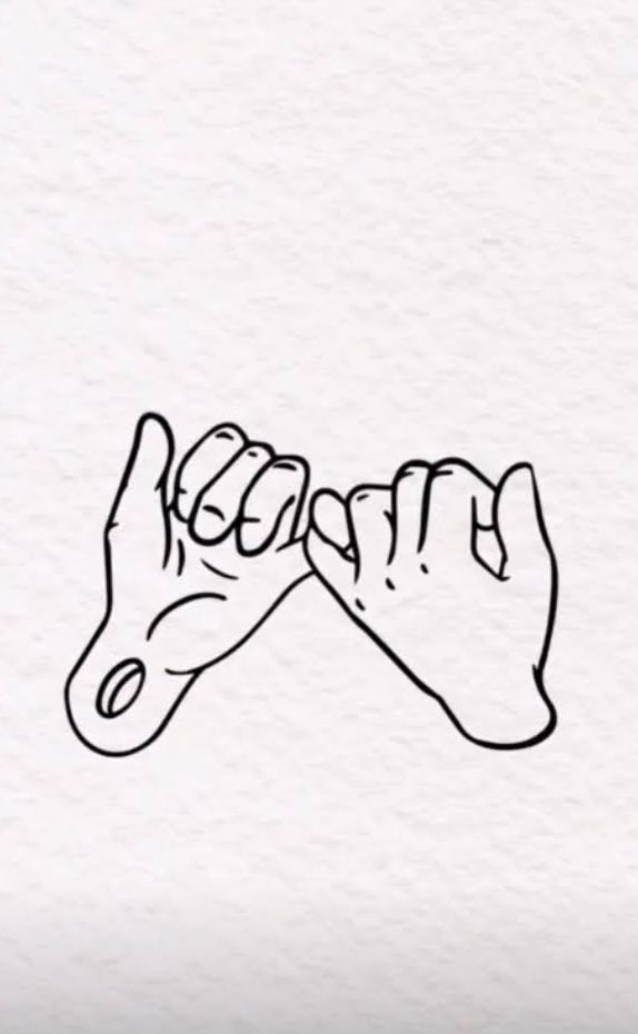 two hands holding each other in the middle of a line art drawing on white paper