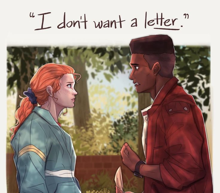 two people standing next to each other with the words, i don't want a letter