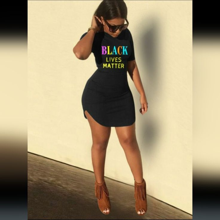 Beautiful "Black Lives Matter" T-Shirt Dress. Super Fun... Super Comfy... Super Cute On You!!!!! Soooooo......What Are You Waiting For?? Get Yours Today!!! . Product Measurements Us Size Bust Waist Hip Length S 2 - 4 34.6 In. 27.6 In. 35.4 In. 33.1 In. M 6 - 8 36.2 In. 29.1 In. 37 In. 33.5 In. L 10 - 12 37.8 In. 30.7 In. 38.6 In. 33.9 In. Xl 14 - 16 39.4 In. 32.3 In. 40.2 In. 34.3 In. Xxl 18 - 20 40.9 In. 33.9 In. 41.7 In. 34.6 In. Xxxl 22-24 42.5 In. 35.4 In. 43.3 In. 35 In. Black Crew Neck Summer Dress, Trendy Black T-shirt Dress For Spring, Casual Cotton T-shirt Dress With Letter Print, Casual Black T-shirt For Night Out, Black Mini T-shirt Dress For Spring, Black Cotton T-shirt For Party, Summer Streetwear Crew Neck T-shirt Dress, Summer Streetwear T-shirt Dress With Crew Neck, Casual Black Crew Neck Dress