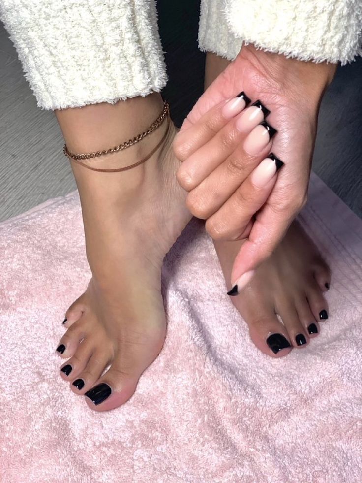 Matching Nail And Toe Sets, Black Fingernails, Nails And Toes, Pretty Pedicures, Gel Toe Nails, Acrylic Toe Nails, Acrylic Toes, Pretty Toe Nails, Cute Toe Nails