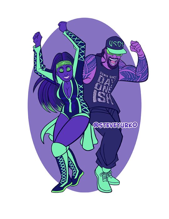 an image of two people that are in the middle of a dance pose with their arms up