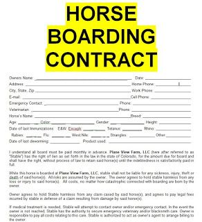 horse boarding contract form with yellow stickers on the front and back of it's cover