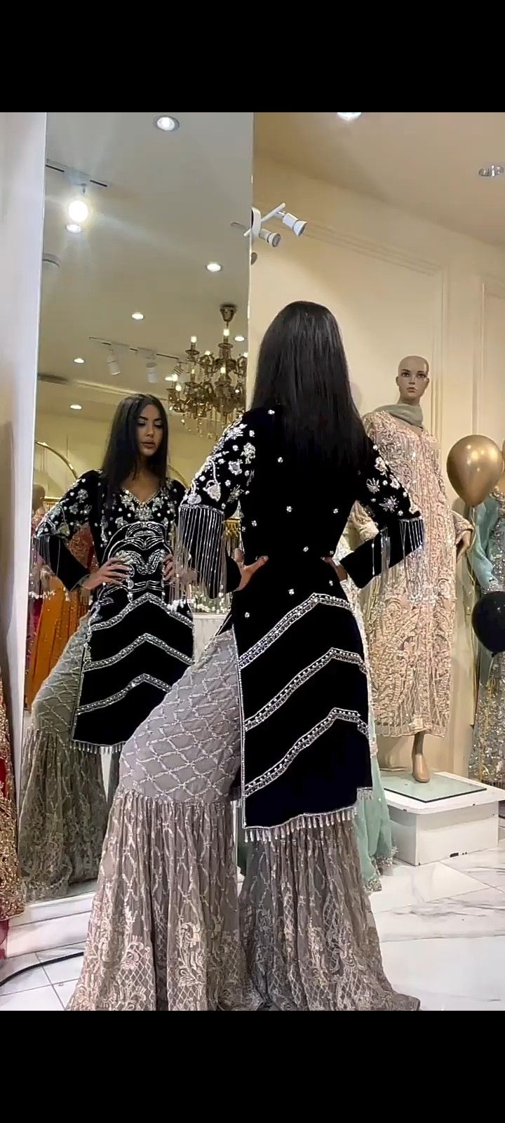 Beautiful Black Velvat shirt silver embroidery work wid silver sharara gota kanari use neck design.. Garara Dress Black And Golden, Black Velvet Sharara Suit, Black Garara Design, Black Garara Suit, Pakistani Garara Suits, Silver Sharara, Velvet Garara, Black Garara, Garara Suits Designs