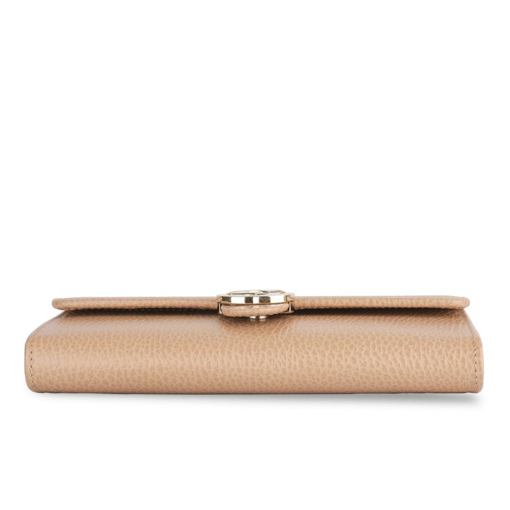 The GG Long Wallet from Gucci features everything you've been looking for. Small but mighty, you can easily fit all your cards, bills and yes, even loose change inside this little gem - and her gorgeous appearance is just the cherry on top. Crafted from beige grained leather and complimented by a gold-tone GG logo, this chic, stylish and practical little baby is just a piece that everyone needs in their life. SPL Exterior Beige grained leather Champagne Gold tone hardware GG logo Snap button closure Immaculate Condition Interior Beige grained leather and Brown fabric lining 12 card slots 3 compartments Zip coin pocket Larger slip pocket for bills Immaculate Condition Sold with Dustbag and box SPL Height 10cm Width 19cm Depth 3.5cm Small But Mighty, Loose Change, Gg Logo, Cherry On Top, Brown Fabric, Champagne Gold, Long Wallet, You've Been, Snap Button