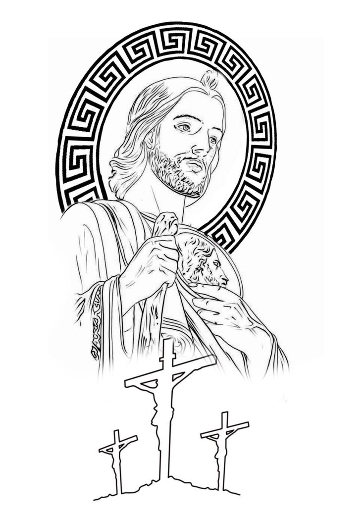 jesus holding the world in his hands and standing next to a cross with two crosses on it