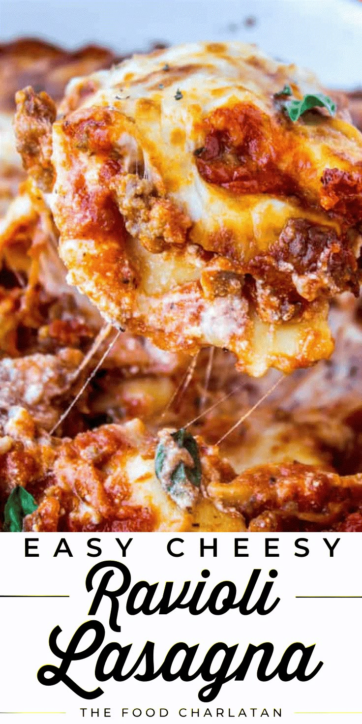 easy cheesy ravioli lasagna recipe with the title