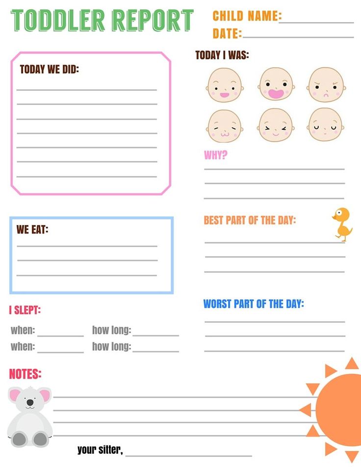 a printable babysith report for toddlers with pictures and words on it