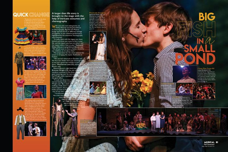 an advertisement for the musical show big fish in small pond with two people kissing each other