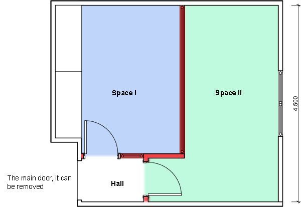 the floor plan for a small space with two walls and one wall that has been removed