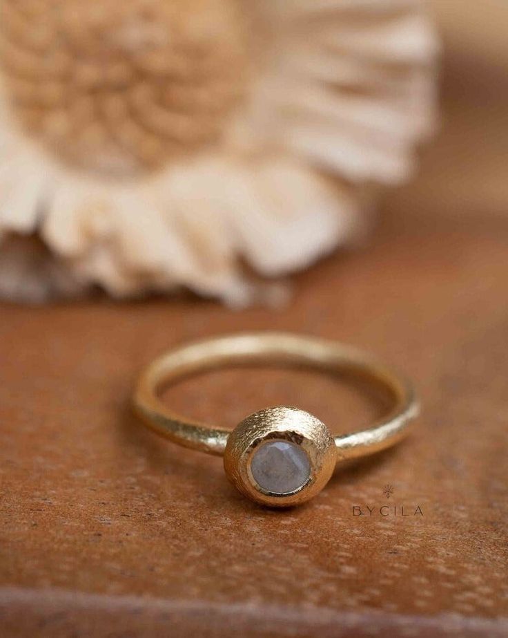 Moonstone Gold Plated Ring * Stackable * Statement Ring * Gemstone Ring * Rainbow Moonstone * Gold Ring * Modern Ring Statement * BJR323