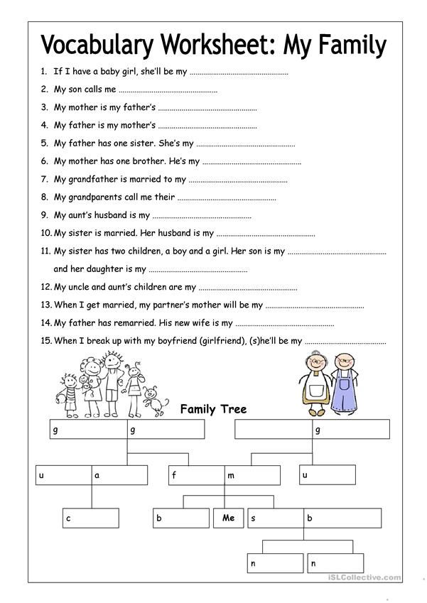 a worksheet for the family tree