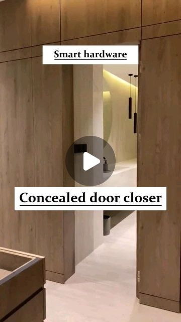 an open door with the words concealed door closer in front of it and a video screen showing