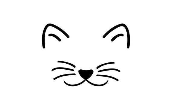 a black and white cat's face with its eyes wide open on a white background