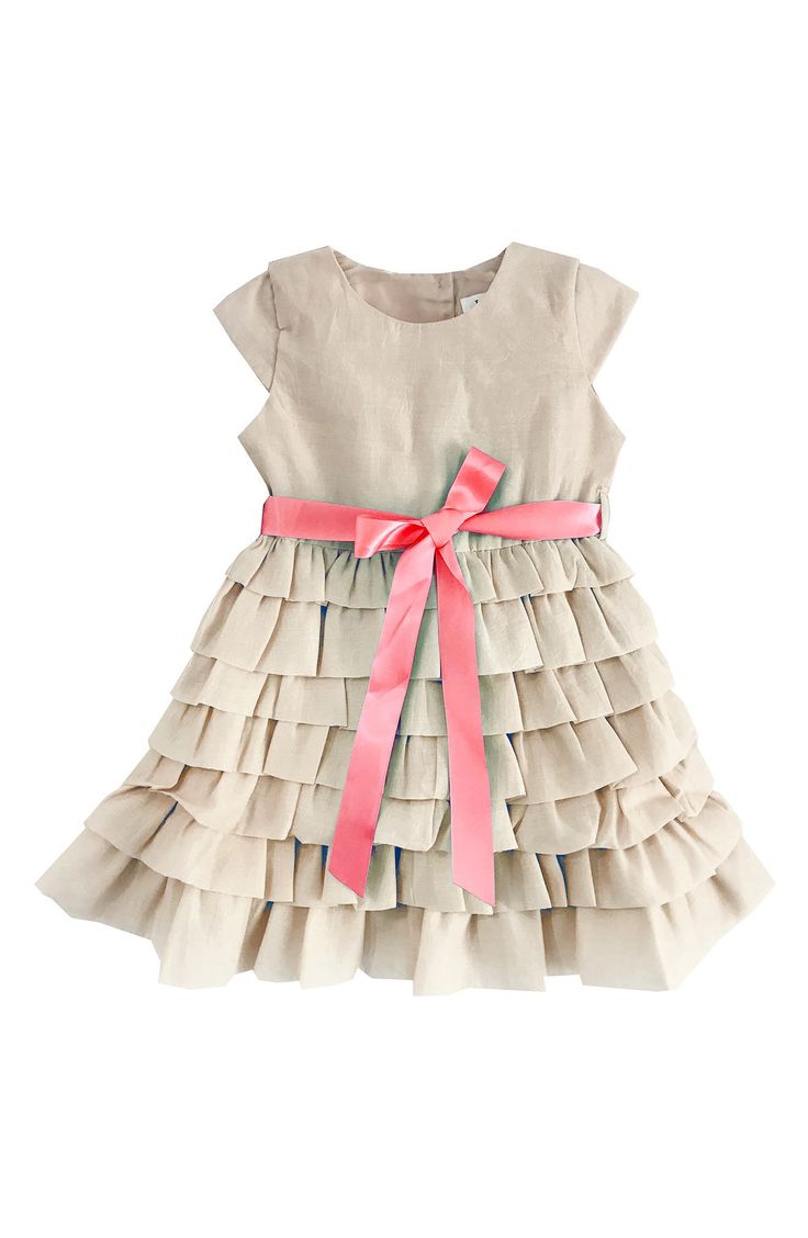 A contrasting bow offers sweeter styling in a special-occasion dress with a layered skirt for twirl-worthy appeal. 100% polyester Hand wash, line dry Imported Spring Tiered Ruffle Dress For Dress-up, Spring Tiered Ruffle Dress For Dress-up Events, Spring Tiered Dress With Bow, Spring Ruffle Dress With Ruffled Skirt For Dress-up, Spring Tiered Skirt Dress With Bow, Spring Dress With Bow And Tiered Skirt, Spring Tiered Skirt Dress For Dress-up Occasion, Rompers Dressy, Dressy Dresses