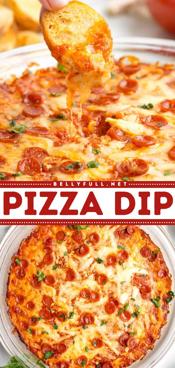 Need something to spice up those game day snacks on your Super Bowl menu? Try out this 5 ingredient pizza dip recipe! It's a hot pizza dip with cream cheese, mozzarella, parm, pizza sauce, and pepperoni. Save this recipe for some easy football food! Four Dips With Pizza Dough Balls, Pizza Dip With Cream Cheese, Easy Pizza Dip, Pizza Dip Recipes, Dip With Cream Cheese, Super Bowl Menu, Superbowl Desserts, Tailgating Food, Pizza Dip