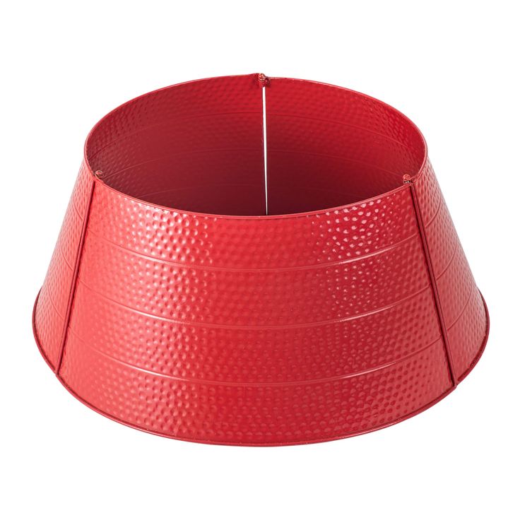 a red lamp shade is shown on a white background and it looks like the bottom part of a lampshade