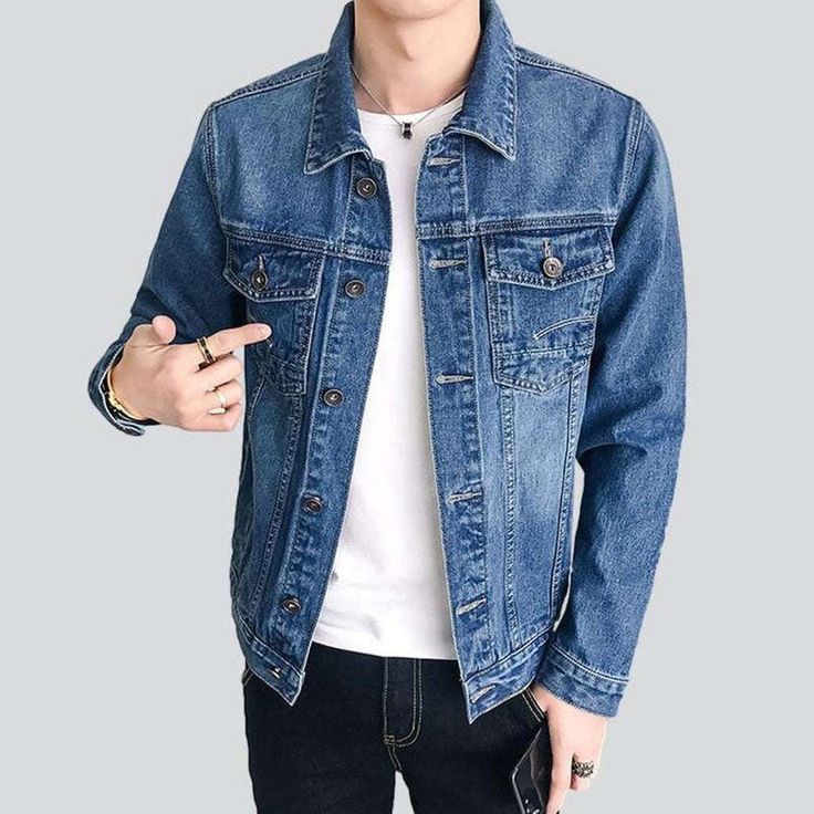 Introducing the 2023 Spring-Summer Collection of blue men's casual denim jackets - a combination of classic style and modern sophistication! Perfect for a casual day out. these light wash slim jackets boast a buttoned closure for a timeless look.Why You Need This JacketBe it a night out with friends or a formal gathering. this jacket is the perfect companion for any occasion. The impeccable craftsmanship ensures that the jacket is comfortable and durable. making it a great addition to your wardr Casual Single-breasted Denim Blue Jacket, Blue Denim Jacket For Summer, Casual Denim Jacket, Light Jeans, Street Outfit, Formal Attire, Denim Jackets, Wearing Clothes, Colored Denim