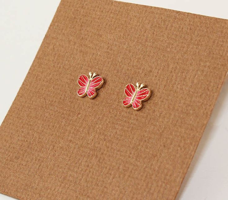 The earring is comprised of 14k Gold and is precision polished to improve the finish and appearance of the earring. It is also secured by a screwback that's screwed on and locks it in place, thus preventing any poking behind the earlobe and reducing chances of lost earrings. Red Butterfly, Butterfly Baby, Screw Back Earrings, Gold Studs, Solid Yellow, Red Gold, Solid Gold, Screw