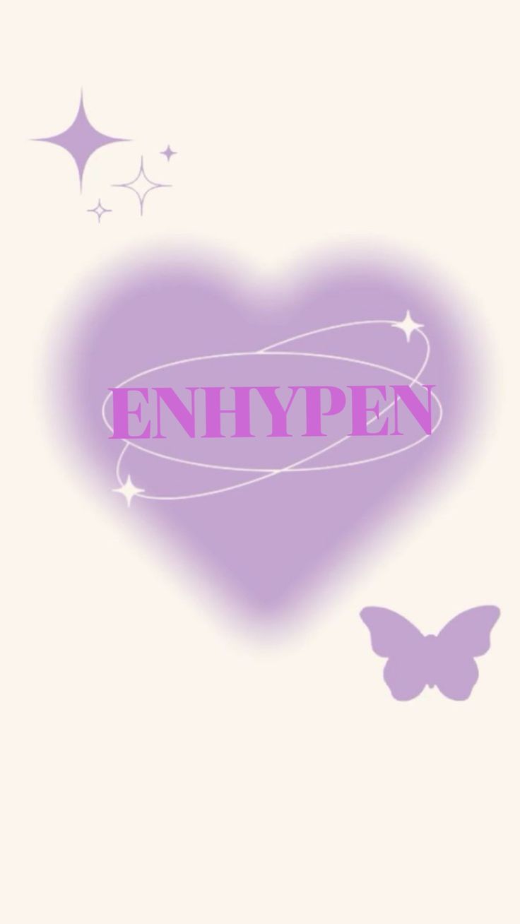 a heart with the word enhypen on it and two butterflies flying in front of it