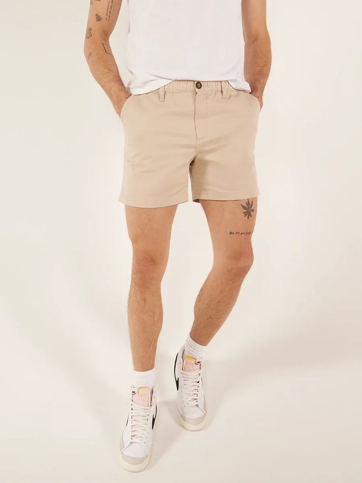 Our Original casual short that redefined the meaning of proper length shorts. These bad boys are kind of a big deal: they're made from our fanciest, most-technologically-advanced stretch casual fabric for the ultimate in movability and flexibility. They even feature an elastic waistband and an updated (read: improved, more comfortable) fit. Nothing will make your thighs look as good as these. Fabric: 98% cotton / 2% spandex Machine Wash Cold, Tumble Dry Low | Chubbies The Khakinators 5.5" Inseam Chubbies Shorts Men, Roundhouse Kick, Chubbies Shorts, Swim Pants, Spandex Shorts, Khaki Shorts, Stretch Shorts, Weekend Wear, Big Deal