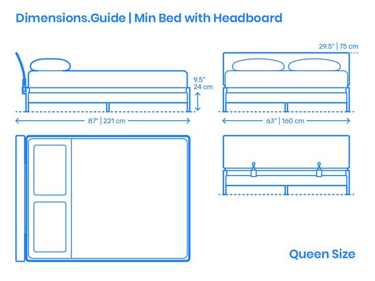 the measurements for a bed with headboard and foot board are shown in blue ink