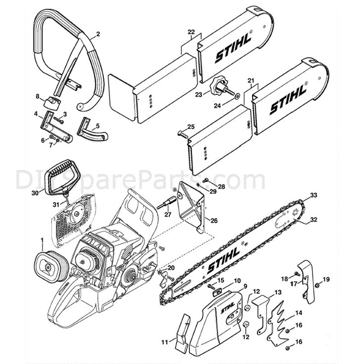 the parts for an electric lawn mower, including chains and chain sawing tools