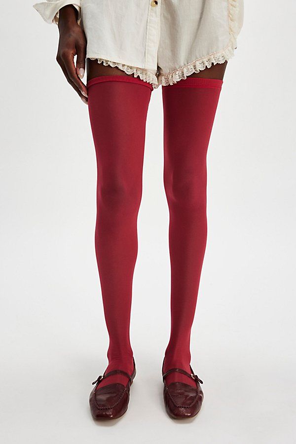 So delicate in every way, these thigh-high socks are featured in a sheer tulle fabrication for a slightly sultry design. **Fit:** Thigh-high length **Features:** Sheer nylon fabrication, seamed toe, raw hem **Why We | Tulle Over-the-Knee Socks by Only Hearts at Free People in Red, Size: M/L Sheer Over The Knee Tights For Parties, Sheer Over-the-knee Tights For Party, Red Stretch Thigh-high Hosiery, Red Stretch Thigh High Hosiery, Sheer Over-the-knee Party Tights, Red Tight Thigh-high Tights, Red Thigh-high Tight Tights, Chic Thigh-high Stockings For Party, Fitted Over-the-knee Socks For Spring