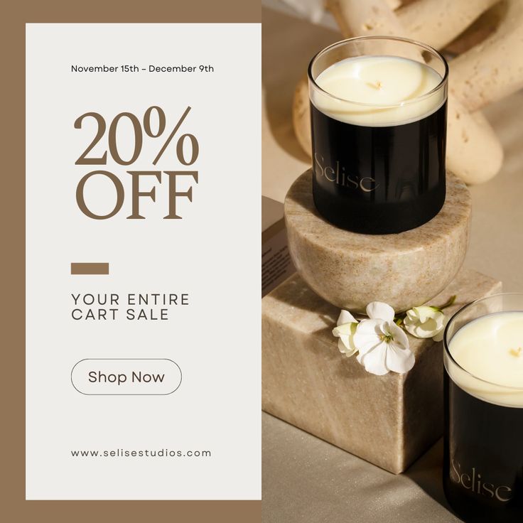 🔥 BLACK FRIDAY/CYBER MONDAY SALE 🔥

🕯️ Indulge in the cozy scents of our handcrafted candles with 20% OFF your entire order. The perfect time to stock up on your favorites for the holiday season.

Shop now and fill your home with the warm glow of candlelight.

#CyberMondayDeals #Sale #ScentedCandles #HolidayGifts #Halloween #Fall #Selise #Candle Candle Advertising Ideas, Candle Advertising, Candle Poster, Cozy Scents, Handcrafted Candles, Advertising Ideas, Halloween Fall, Bubble Gum, Scented Candles