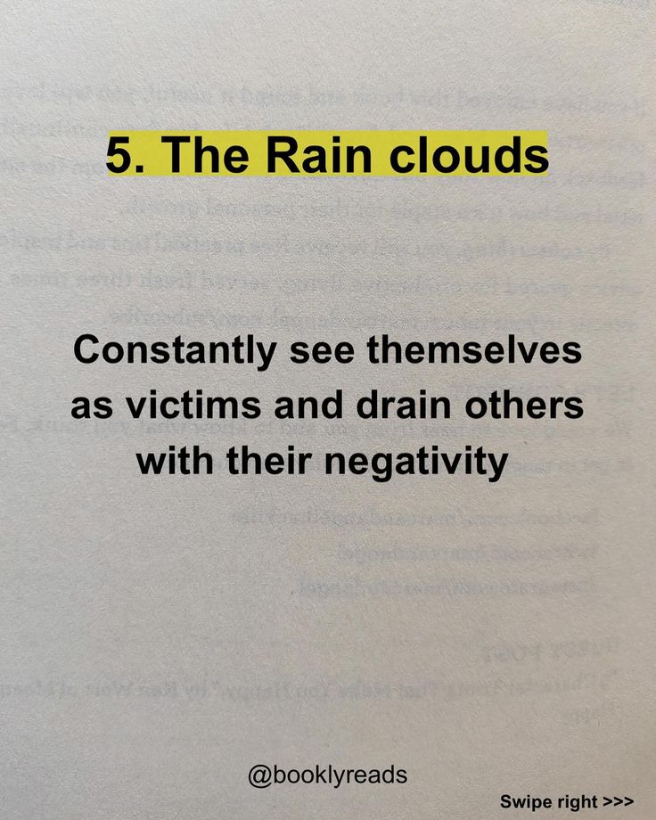 an open book with text on it that says, 5 the rain clouds constantly see themselves as victims and drain others with their negativity