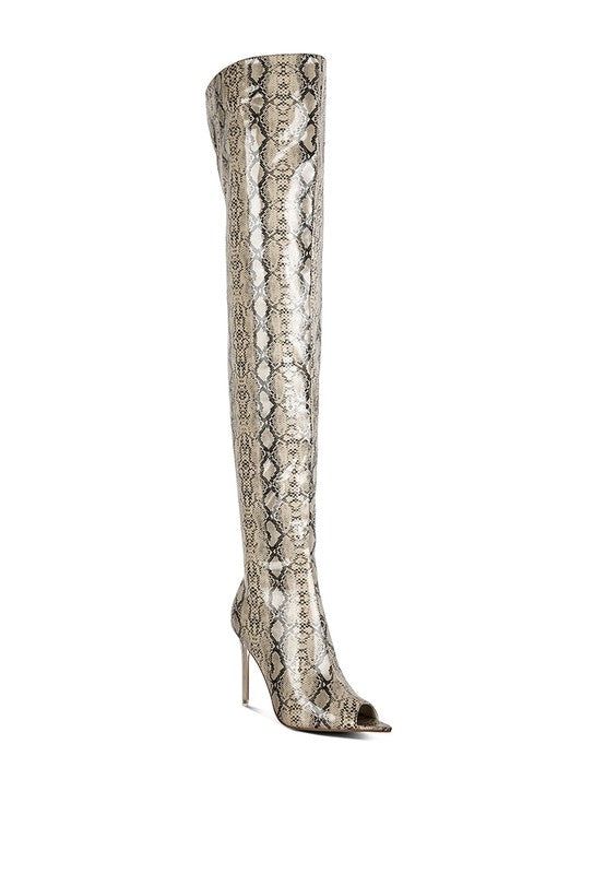 High Drama Snake Print Open Toe Stiletto Long Boots https://blazingbeautyave.com/products/high-drama-snake-print-stiletto-long-boots Blazing Beauty https://blazingbeautyave.com #Bestseller #Blazing Beauty #Sexy clothes #Fashion #hot styles Long Heel Boots, Long Boots With Heels, Knee High Stiletto Boots, Stiletto Boots, Boost Your Confidence, A Snake, Long Boots, Heel Boots, High Heel Boots