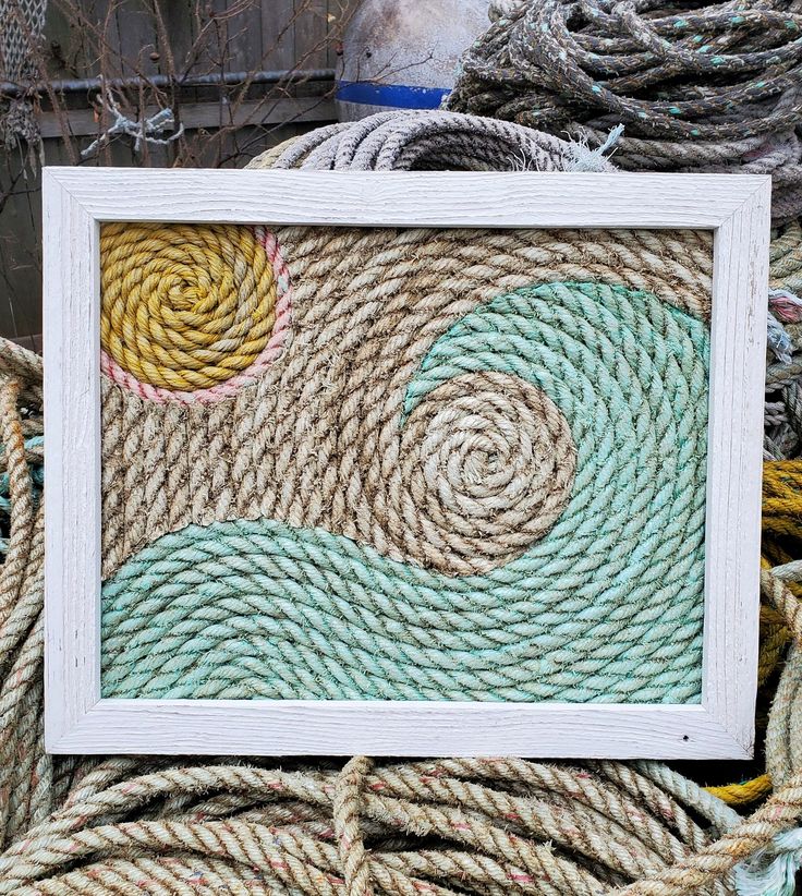 Rope Art from Found Ocean Trash Rope on Beaches in MA Ocean Trash, Rope Projects, Yarn Painting, Nautical Crafts, Rope Decor, Jute Crafts, Trash Art, Rope Crafts Diy, Rope Crafts