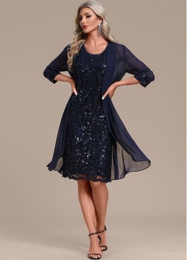 Color:Navy;Size:S;Size:M;Size:L;Size:XL;Size:XXL;Package Contents:1 X Dress;Occasion:Work;Style:Elegant; Womens Sequin Dresses, Chiffon Coat, Costum Elegant, Plus Size Sequin Dresses, Dress And Cardigan, Sequin Dress Party, Work Dresses For Women, Groom Dresses, Sequin Midi Dress